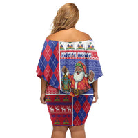 Haiti Christmas Family Matching Off Shoulder Short Dress and Hawaiian Shirt Santa With Fanal Haitian Patchwork Style - Wonder Print Shop
