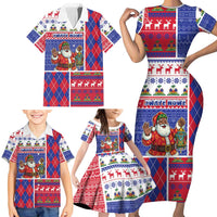 Haiti Christmas Family Matching Short Sleeve Bodycon Dress and Hawaiian Shirt Santa With Fanal Haitian Patchwork Style - Wonder Print Shop