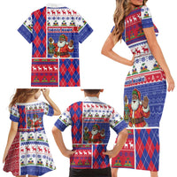 Haiti Christmas Family Matching Short Sleeve Bodycon Dress and Hawaiian Shirt Santa With Fanal Haitian Patchwork Style - Wonder Print Shop