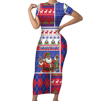 Haiti Christmas Family Matching Short Sleeve Bodycon Dress and Hawaiian Shirt Santa With Fanal Haitian Patchwork Style - Wonder Print Shop