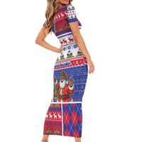 Haiti Christmas Family Matching Short Sleeve Bodycon Dress and Hawaiian Shirt Santa With Fanal Haitian Patchwork Style - Wonder Print Shop