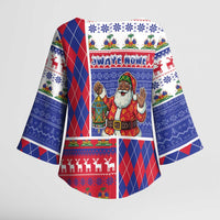 Haiti Christmas Kimono Sleeve Blouse Santa With Fanal Haitian Patchwork Style - Wonder Print Shop