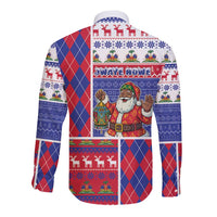 Haiti Christmas Long Sleeve Button Shirt Santa With Fanal Haitian Patchwork Style - Wonder Print Shop
