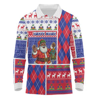 Haiti Christmas Long Sleeve Polo Shirt Santa With Fanal Haitian Patchwork Style - Wonder Print Shop