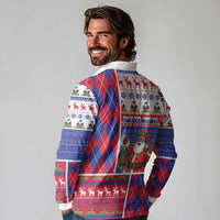 Haiti Christmas Long Sleeve Polo Shirt Santa With Fanal Haitian Patchwork Style - Wonder Print Shop