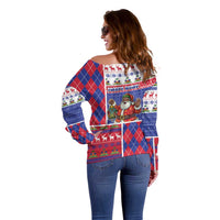 Haiti Christmas Off Shoulder Sweater Santa With Fanal Haitian Patchwork Style - Wonder Print Shop