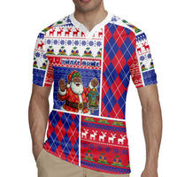 Haiti Christmas Rugby Jersey Santa With Fanal Haitian Patchwork Style - Wonder Print Shop