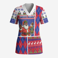 Haiti Christmas Scrub Top Santa With Fanal Haitian Patchwork Style - Wonder Print Shop