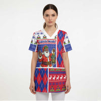 Haiti Christmas Scrub Top Santa With Fanal Haitian Patchwork Style - Wonder Print Shop