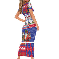 Haiti Christmas Short Sleeve Bodycon Dress Santa With Fanal Haitian Patchwork Style - Wonder Print Shop