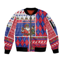 Haiti Christmas Sleeve Zip Bomber Jacket Santa With Fanal Haitian Patchwork Style - Wonder Print Shop