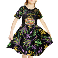 Personalized Mardi Gras Kid Short Sleeve Dress King Cake Royal