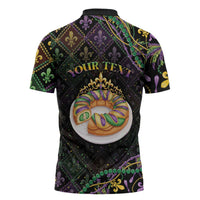 Personalized Mardi Gras Zipper Polo Shirt King Cake Royal