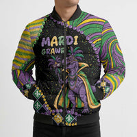 Mardi Gras Bomber Puffer Jacket King Rex Glitter Effect