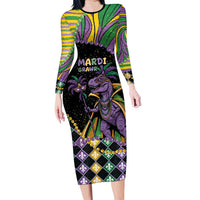Mardi Gras Long Sleeve Bodycon Dress King Rex Glitter Effect