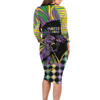 Mardi Gras Long Sleeve Bodycon Dress King Rex Glitter Effect