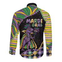 Mardi Gras Long Sleeve Button Shirt King Rex Glitter Effect