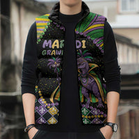 Mardi Gras Sleeveless Puffer Jacket King Rex Glitter Effect