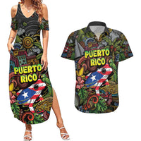 Personalized Puerto Rico Couples Matching Summer Maxi Dress and Hawaiian Shirt The Coqui Frog Tropical Doodle Style - Wonder Print Shop