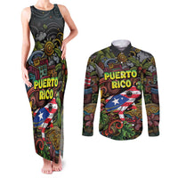 Personalized Puerto Rico Couples Matching Tank Maxi Dress and Long Sleeve Button Shirt The Coqui Frog Tropical Doodle Style - Wonder Print Shop