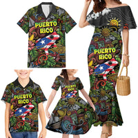 Personalized Puerto Rico Family Matching Mermaid Dress and Hawaiian Shirt The Coqui Frog Tropical Doodle Style - Wonder Print Shop
