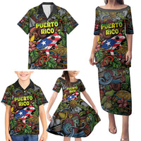 Personalized Puerto Rico Family Matching Puletasi and Hawaiian Shirt The Coqui Frog Tropical Doodle Style - Wonder Print Shop