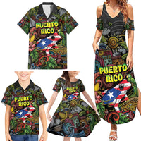 Personalized Puerto Rico Family Matching Summer Maxi Dress and Hawaiian Shirt The Coqui Frog Tropical Doodle Style - Wonder Print Shop