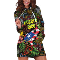 Personalized Puerto Rico Hoodie Dress The Coqui Frog Tropical Doodle Style - Wonder Print Shop