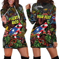 Personalized Puerto Rico Hoodie Dress The Coqui Frog Tropical Doodle Style - Wonder Print Shop