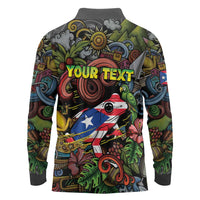 Personalized Puerto Rico Long Sleeve Polo Shirt The Coqui Frog Tropical Doodle Style - Wonder Print Shop