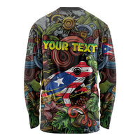 Personalized Puerto Rico Long Sleeve Shirt The Coqui Frog Tropical Doodle Style - Wonder Print Shop