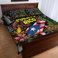 Puerto Rico Quilt Bed Set The Coqui Frog Tropical Doodle Style - Wonder Print Shop