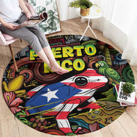 Puerto Rico Round Carpet The Coqui Frog Tropical Doodle Style - Wonder Print Shop