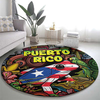 Puerto Rico Round Carpet The Coqui Frog Tropical Doodle Style - Wonder Print Shop