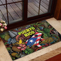 Puerto Rico Rubber Doormat The Coqui Frog Tropical Doodle Style - Wonder Print Shop