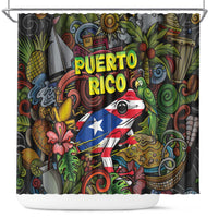 Puerto Rico Shower Curtain The Coqui Frog Tropical Doodle Style - Wonder Print Shop
