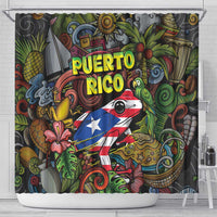 Puerto Rico Shower Curtain The Coqui Frog Tropical Doodle Style - Wonder Print Shop