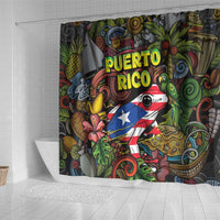 Puerto Rico Shower Curtain The Coqui Frog Tropical Doodle Style - Wonder Print Shop
