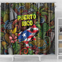 Puerto Rico Shower Curtain The Coqui Frog Tropical Doodle Style - Wonder Print Shop
