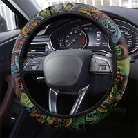 Puerto Rico Steering Wheel Cover The Coqui Frog Tropical Doodle Style - Wonder Print Shop