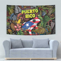 Puerto Rico Tapestry The Coqui Frog Tropical Doodle Style - Wonder Print Shop