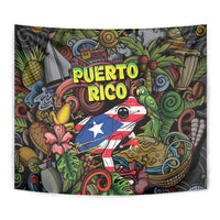Puerto Rico Tapestry The Coqui Frog Tropical Doodle Style - Wonder Print Shop