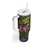 Personalized Puerto Rico Tumbler With Handle The Coqui Frog Tropical Doodle Style - Wonder Print Shop