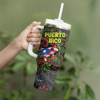 Personalized Puerto Rico Tumbler With Handle The Coqui Frog Tropical Doodle Style - Wonder Print Shop