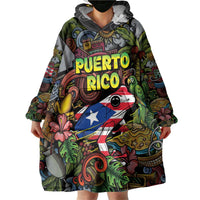 Personalized Puerto Rico Wearable Blanket Hoodie The Coqui Frog Tropical Doodle Style - Wonder Print Shop