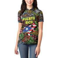 Personalized Puerto Rico Women Polo Shirt The Coqui Frog Tropical Doodle Style - Wonder Print Shop