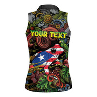 Personalized Puerto Rico Women Sleeveless Polo Shirt The Coqui Frog Tropical Doodle Style - Wonder Print Shop