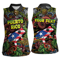 Personalized Puerto Rico Women Sleeveless Polo Shirt The Coqui Frog Tropical Doodle Style - Wonder Print Shop