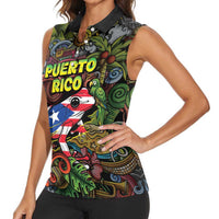Personalized Puerto Rico Women Sleeveless Polo Shirt The Coqui Frog Tropical Doodle Style - Wonder Print Shop