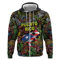 Personalized Puerto Rico Zip Hoodie The Coqui Frog Tropical Doodle Style - Wonder Print Shop